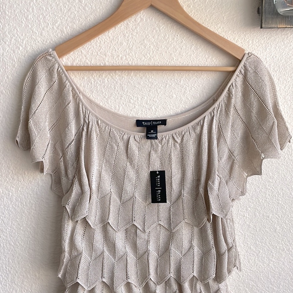 White House Black Market Layered Gold Tunic Top. - Picture 3 of 7
